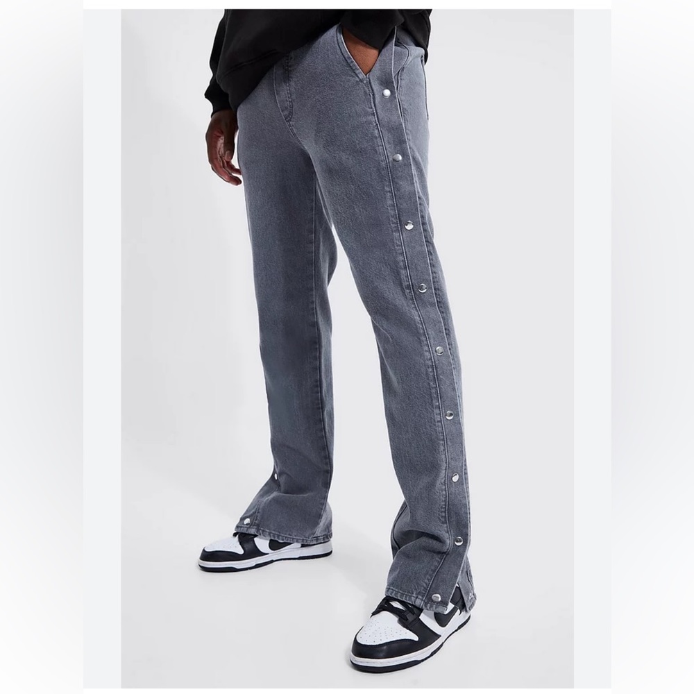 Boohoo Man Tall Straight Leg Popper Elastic Waist Jean
